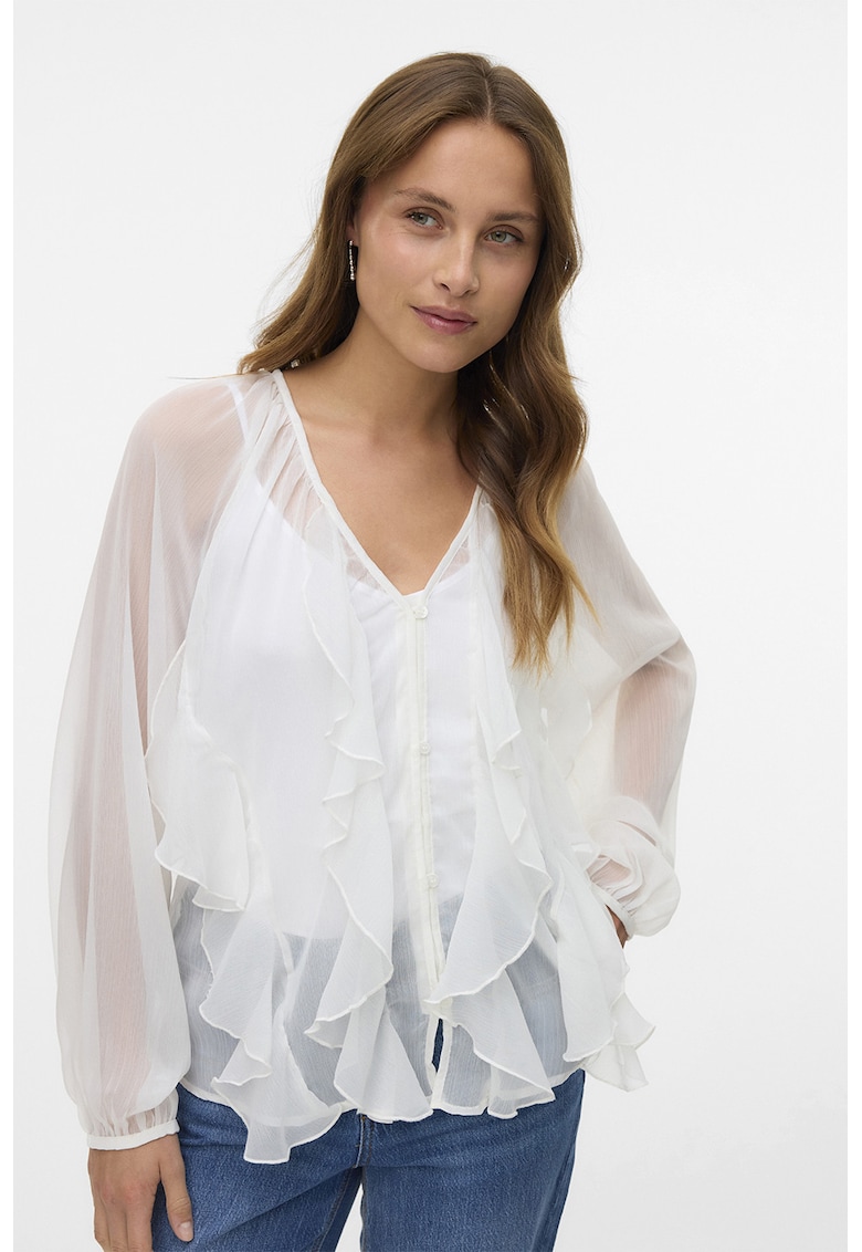Oferte la Bluza semitransparenta cu volane - Alb