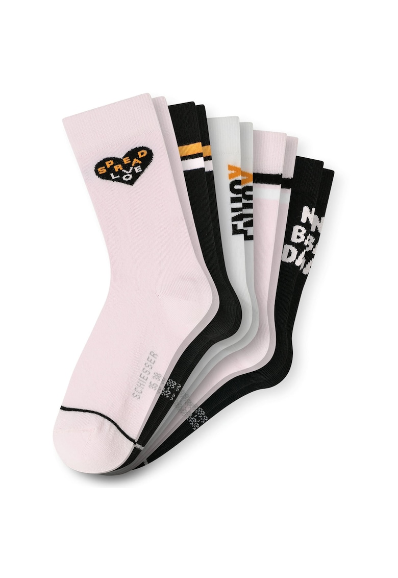 Oferte la Set de sosete lungi cu imprimeu - 10 perechi - Alb/Negru/Roz