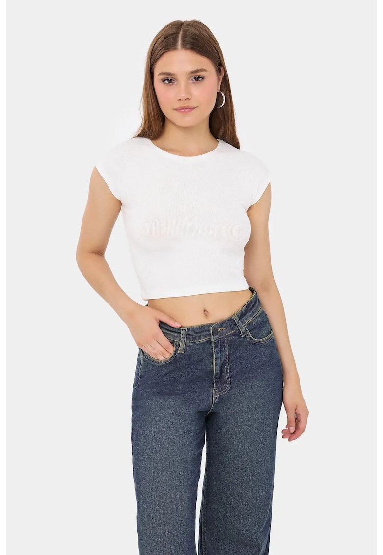 Oferte la Top dama -  scurt - maneca scurta - alb - bumbac