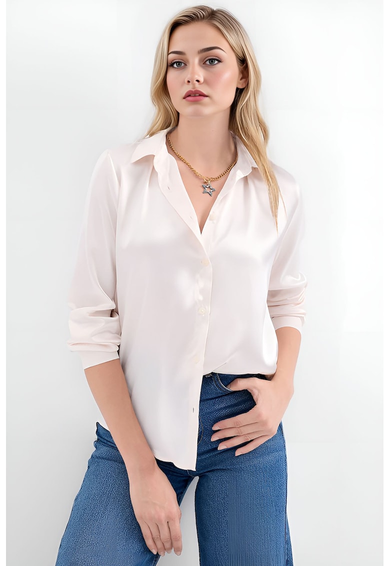 Oferte la Camasi dama - HiCCUP - camasa cu maneca lunga - satin - crem