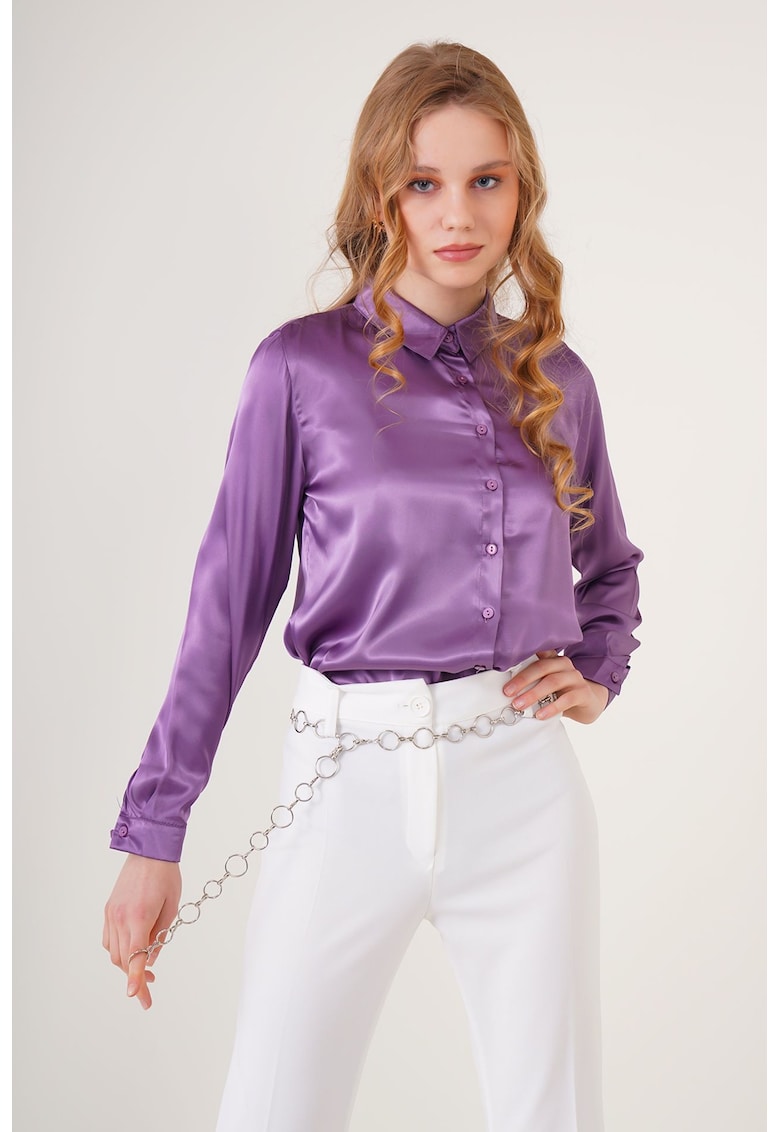 Oferte la Camasa dama - HiCCUP - camasa cu maneca lunga - violet tyrian - satin