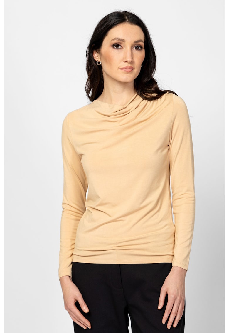 Oferte la Bluza cu model uni si detaliu drapat - Bej