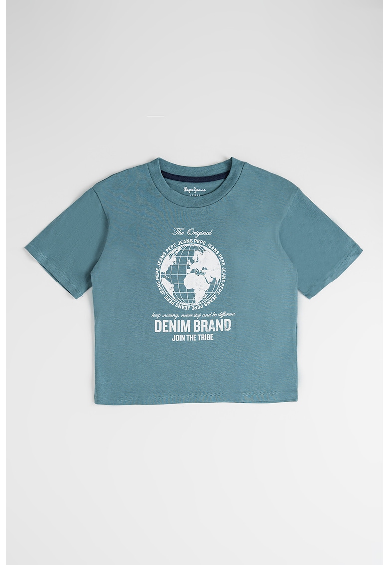 Tricou cu decolteu la baza gatului si imprimeu grafic Medgar - Verde inchis