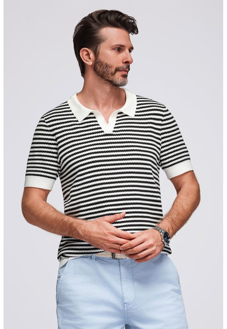 Oferte la Tricou polo cu dungi - Alb/Negru
