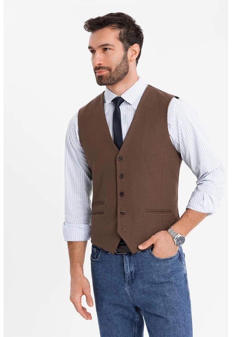 Oferte la Vesta slim-fit cu decolteu in V - Maro inchis