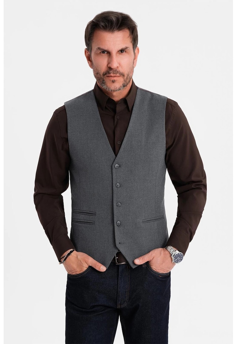 Oferte la Vesta slim-fit cu decolteu in V - Gri carbune