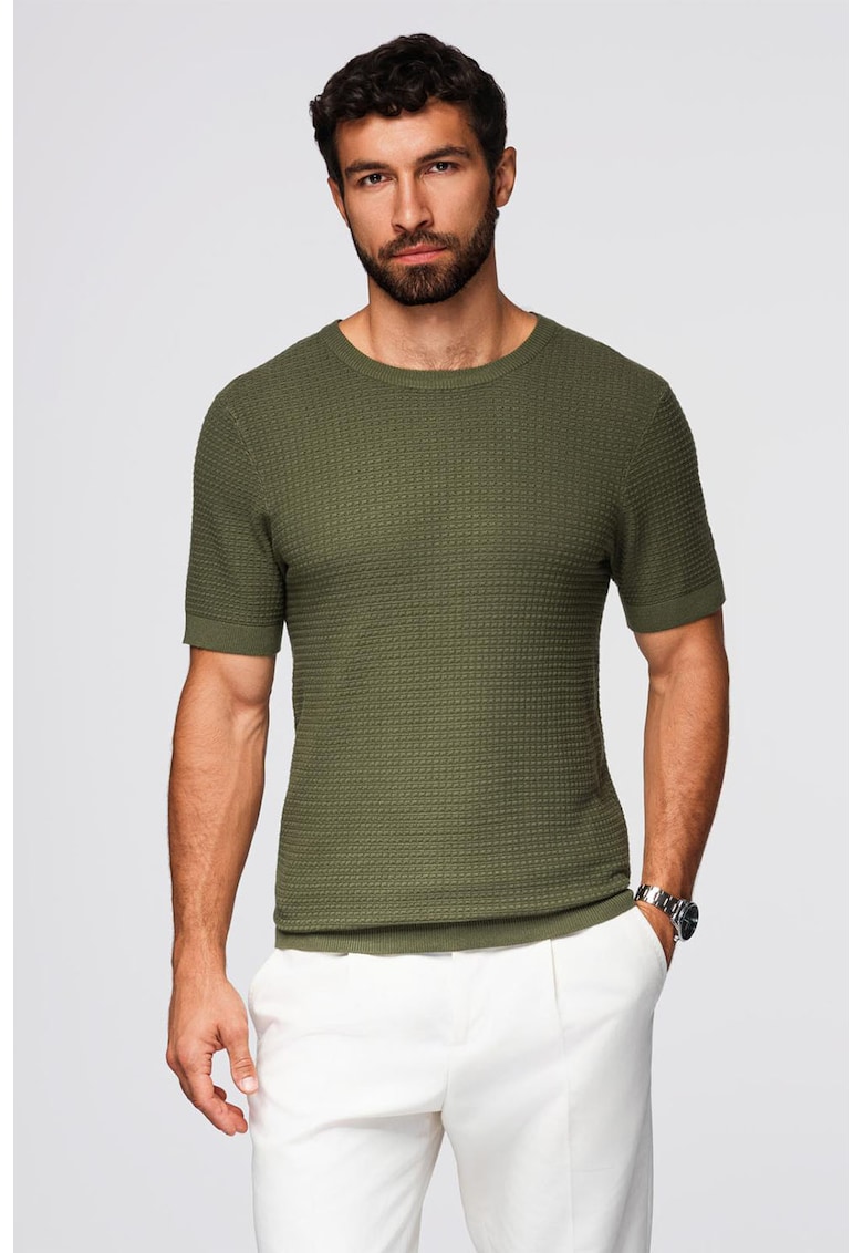 Oferte la Tricou tricotat cu decolteu la baza gatului - Verde feriga