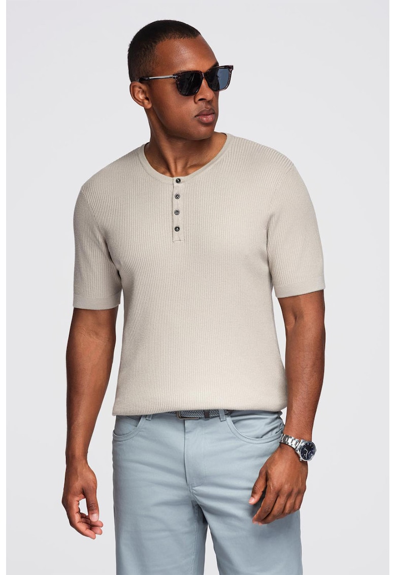 Oferte la Tricou slim fit cu striatii si decolteu henley
