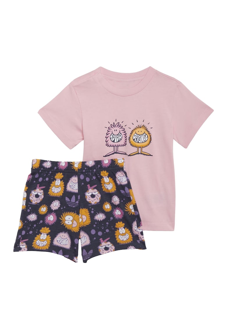 Oferte la Set tricou&pantaloni scurti din bumbac cu imprimeu grafic -