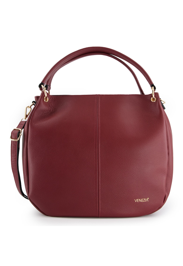 Oferte la Geanta de umar  model Shopper - piele naturala - bordou - 36x32x14cm - curea detasabila - 2 buzunare interioare - 1 buzunar exterior