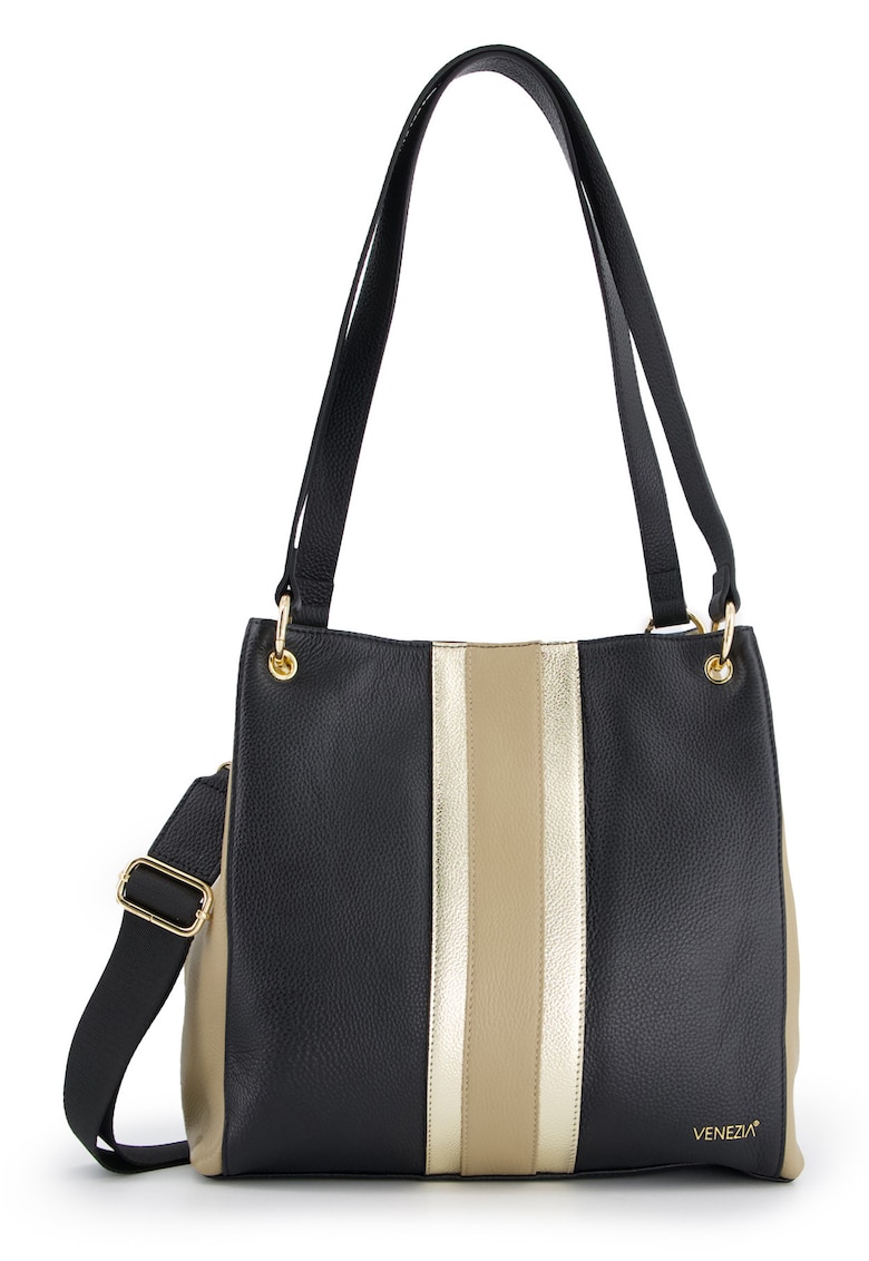 Oferte la Geanta dama  shopper piele naturala multicolor 31x33x9cm cu 3 compartimente interioare - curea detasabila 150cm