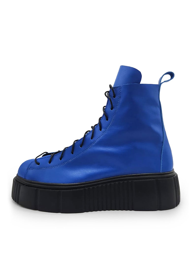 Oferte la Ghete flatform din piele cu sireturi - Negru/Albastru royal