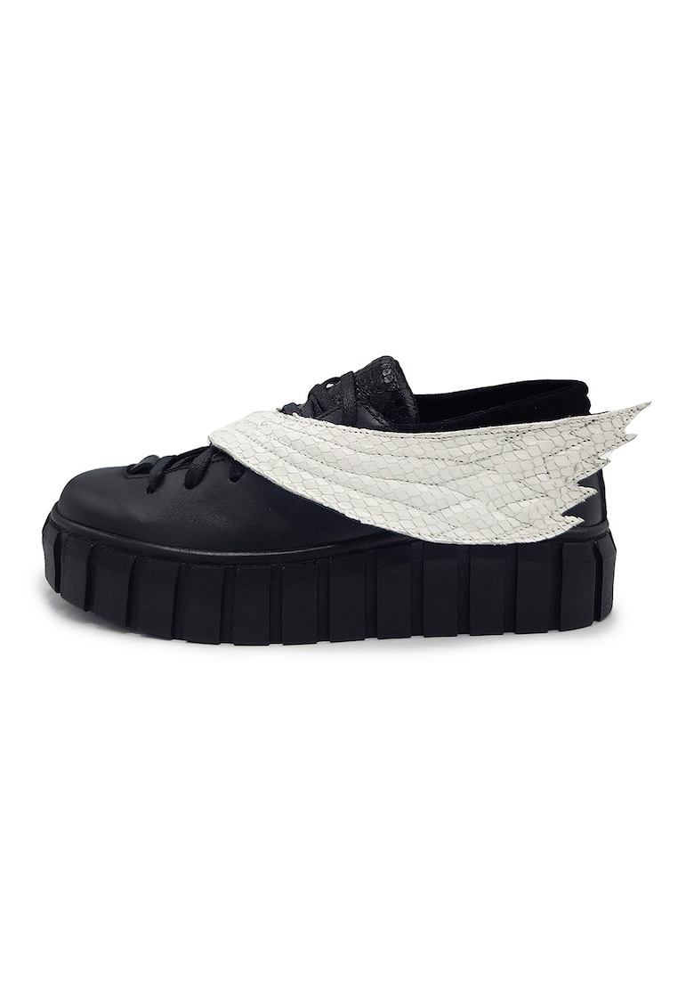 Oferte la Pantofi sport din piele cu aplicatii aripa - Negru