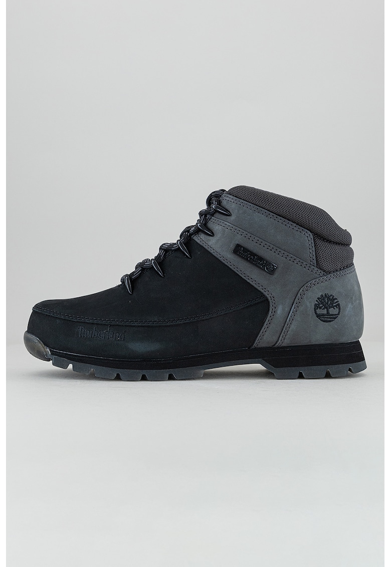 Oferte la Ghete din piele nabuc cu detaliu logo - Negru