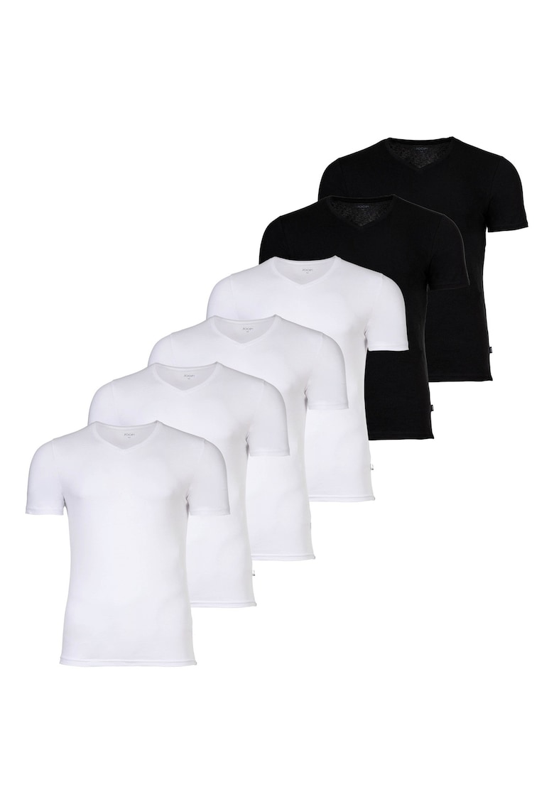 Oferte la Set de tricouri din amestec de bumbac cu decolteu in V - 6 piese - Alb/Negru