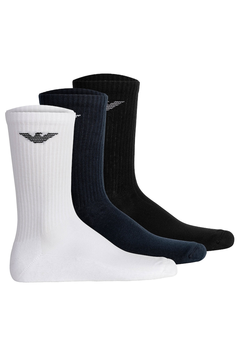Oferte la Set de sosete lungi cu logo - 3 perechi - Alb/Negru/Albastru