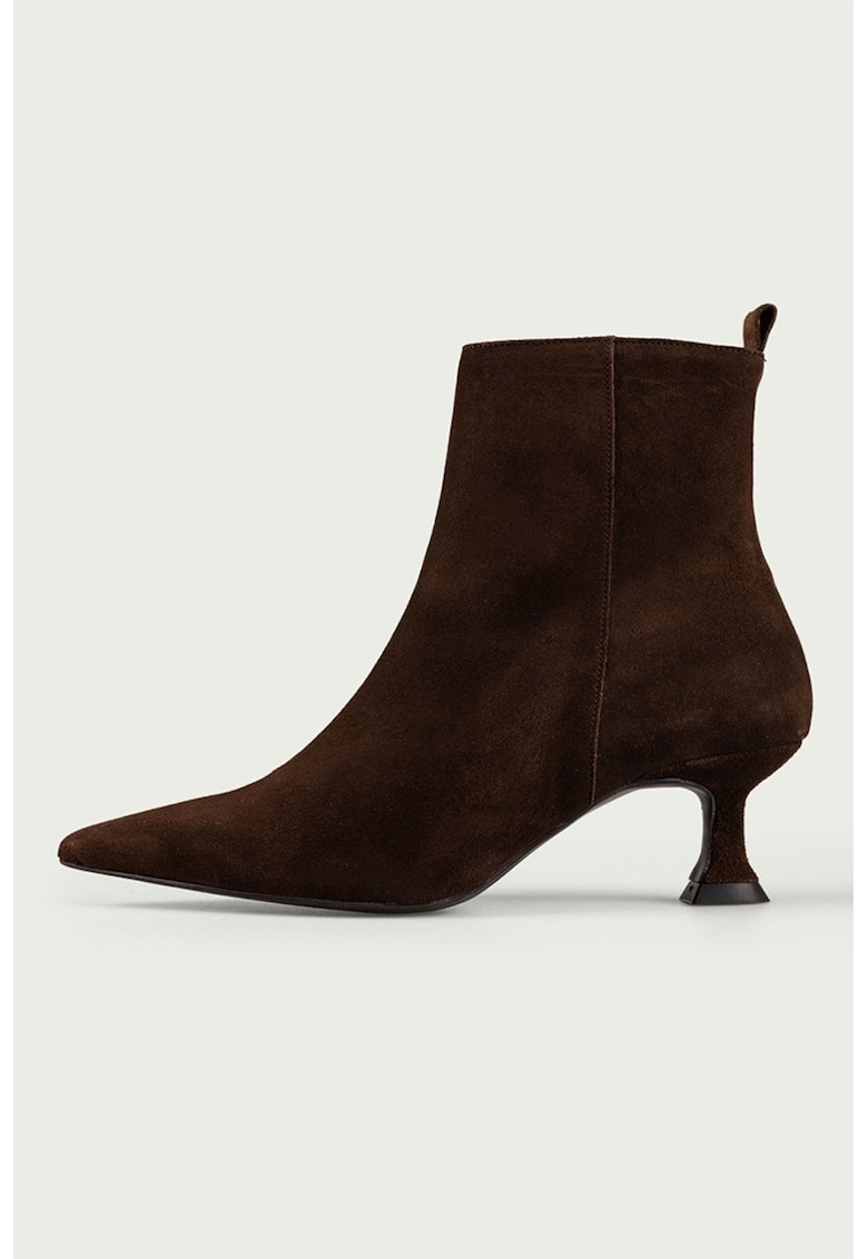 Oferte la Botine din piele intoarsa cu toc kitten - Maro inchis