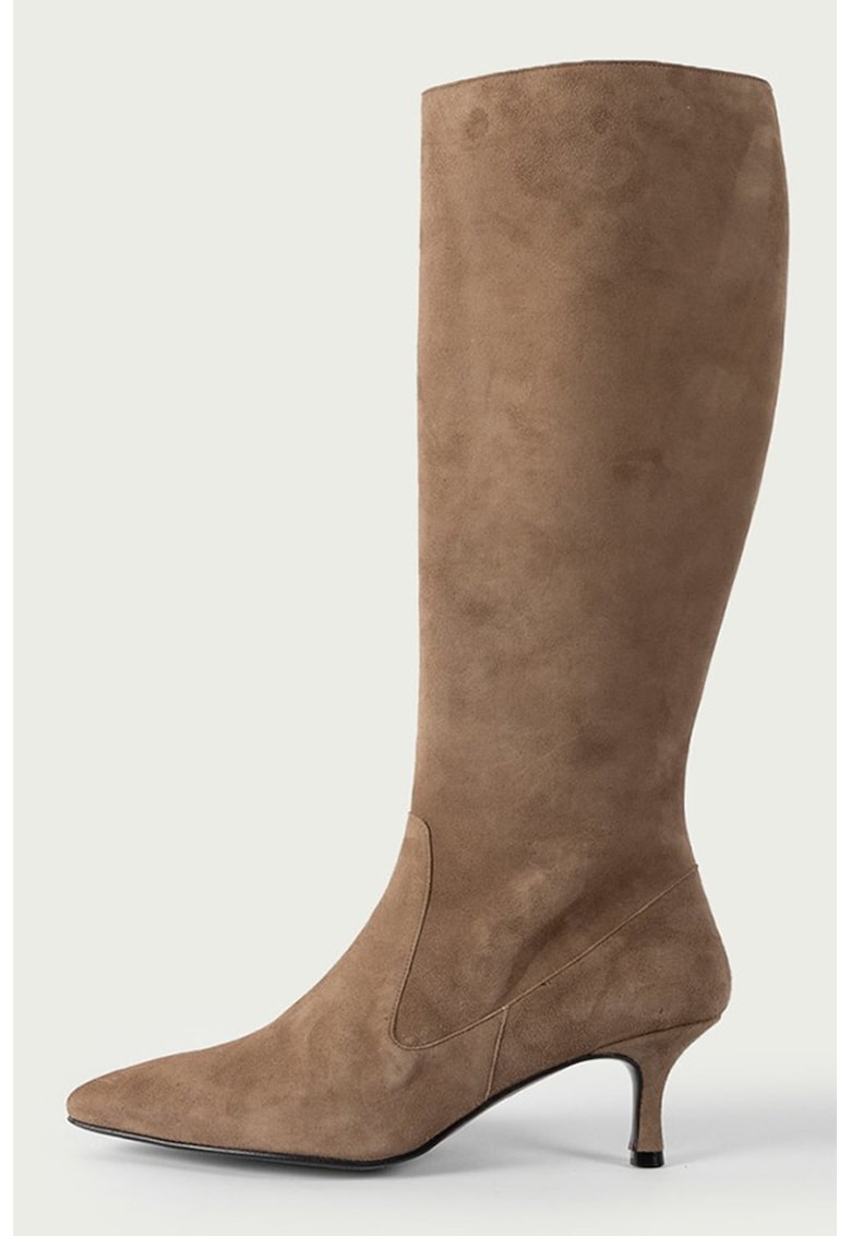 Oferte la Cizme din piele intoarsa cu varf ascutit - Maro taupe