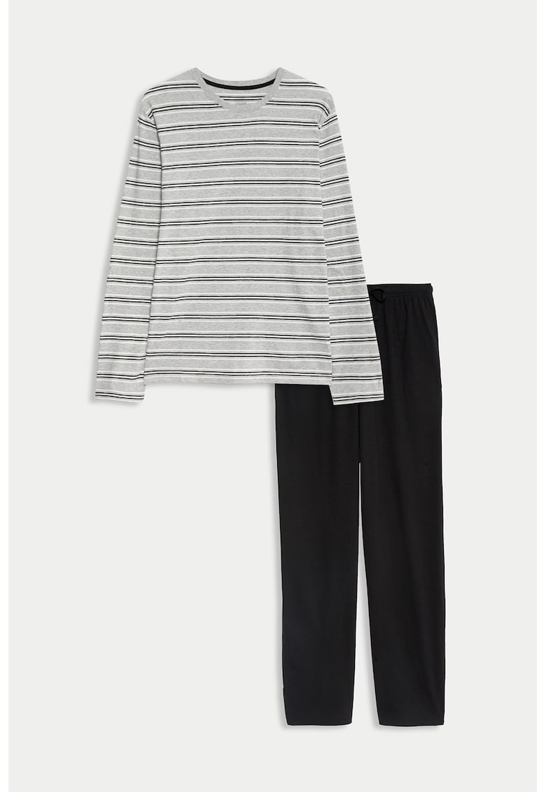 Oferte la Pijama cu dungi si decolteu la baza gatului - Negru/Gri
