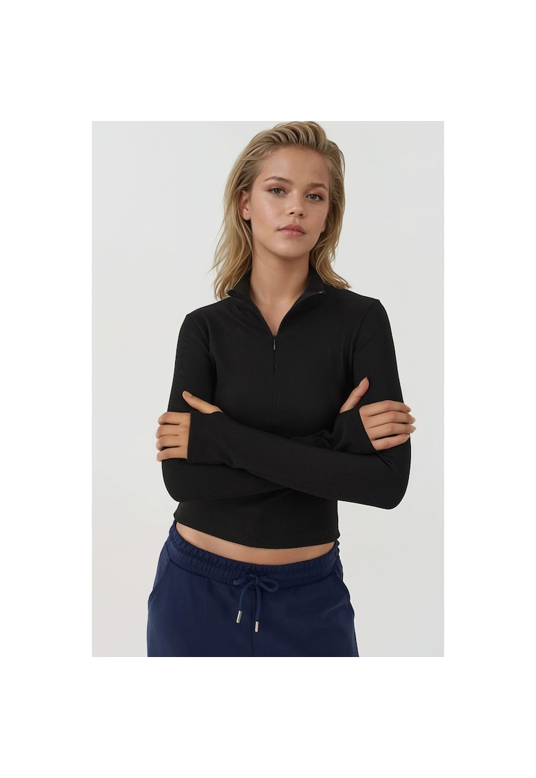 Oferte la Bluza sport -  polo cu maneca lunga - ajustat - negru - tricot