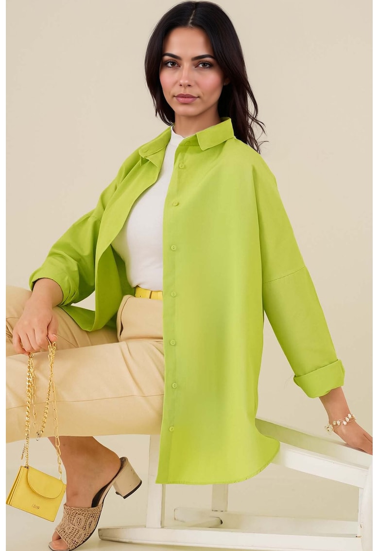 Oferte la Camasa HiCCUP din poplin - croiala lejera - verde masliniu - bumbac si poliester - Verde masliniu