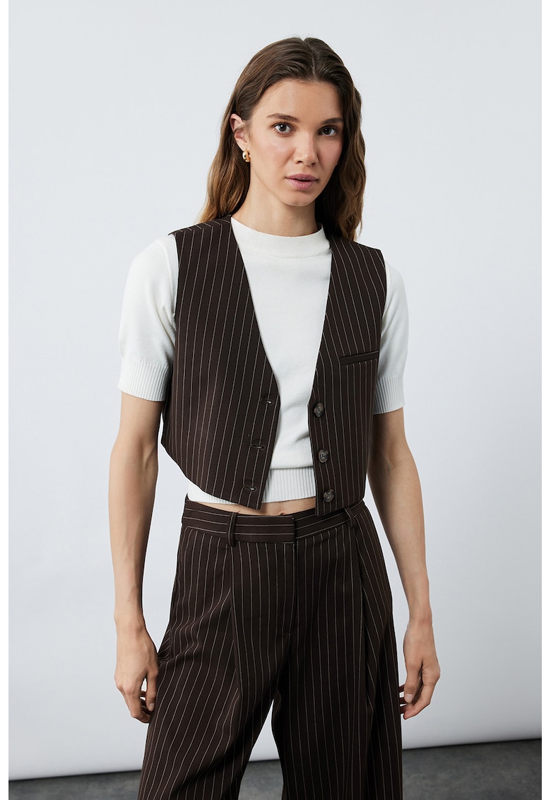 Oferte la Sacou crop fara maneci - Alb/Maro
