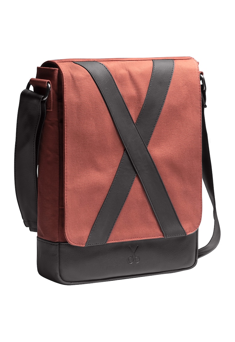 Oferte la Geanta crossbody unisex - Negru/Caramiziu - 31x25x7