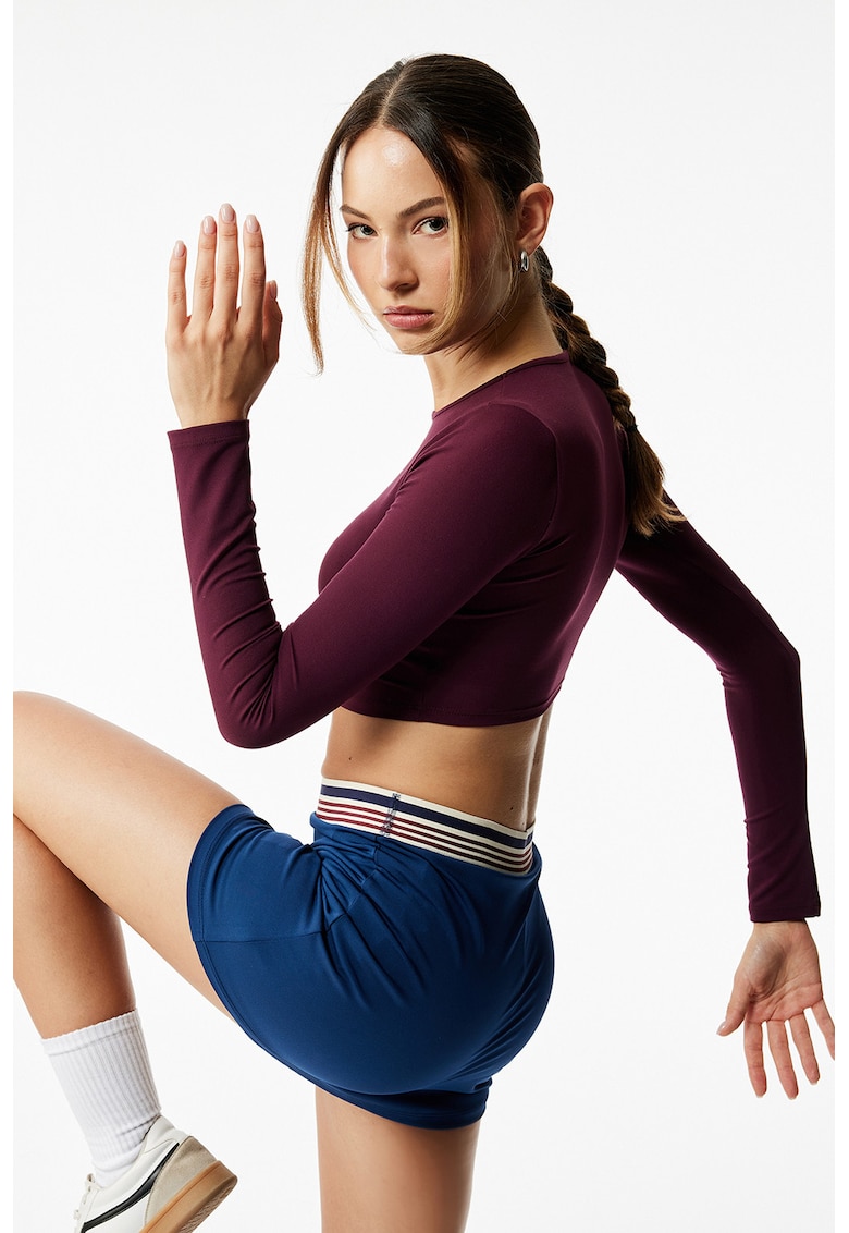 Oferte la Bluza crop cu decolteu la baza gatului - Visiniu