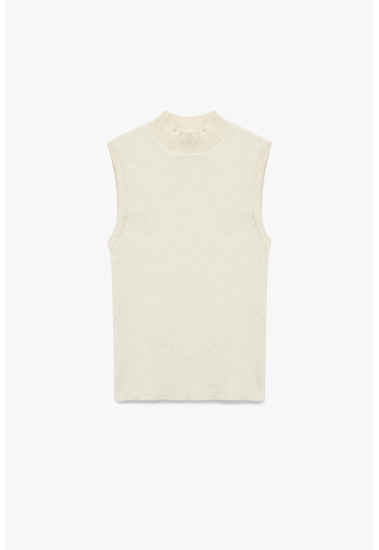 Oferte la Bluza striata fara maneci cu guler scurt - Alb murdar