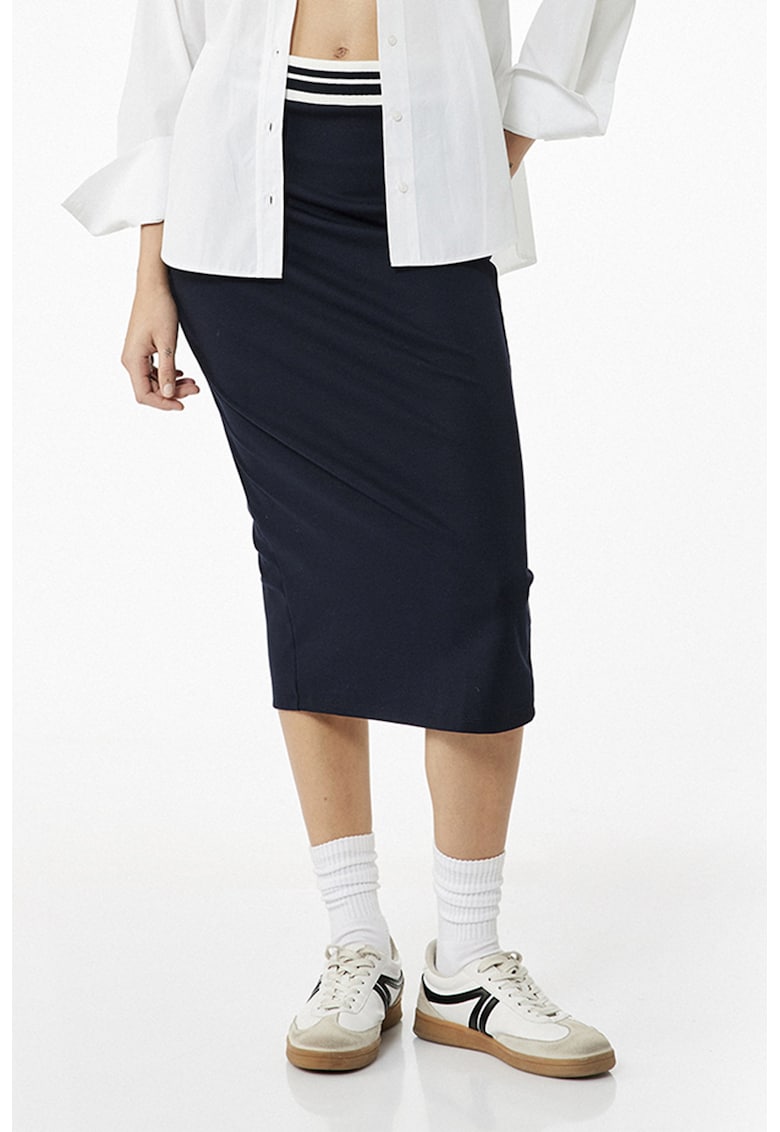Oferte la Fusta midi cu talie inalta - Bleumarin