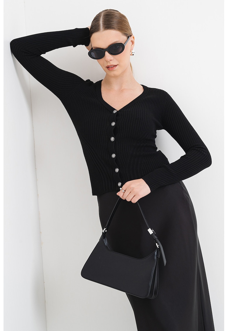 Oferte la Cardigan cambrat din amestec de casmir si matase - Negru