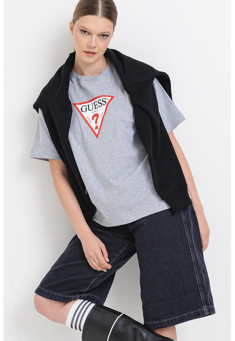 Oferte la Tricou lejer cu decolteu la baza gatului - Rosu/Alb/Gri melange
