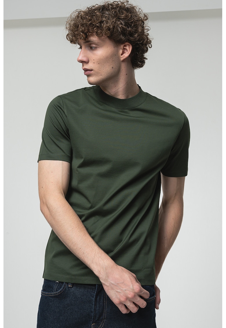 Oferte la Tricou slim-fit cu guler scurt - Verde padure