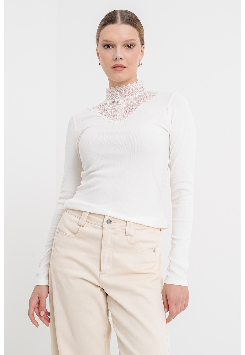 Oferte la Bluza din amestec de modal cu insertii din dantela - Alb