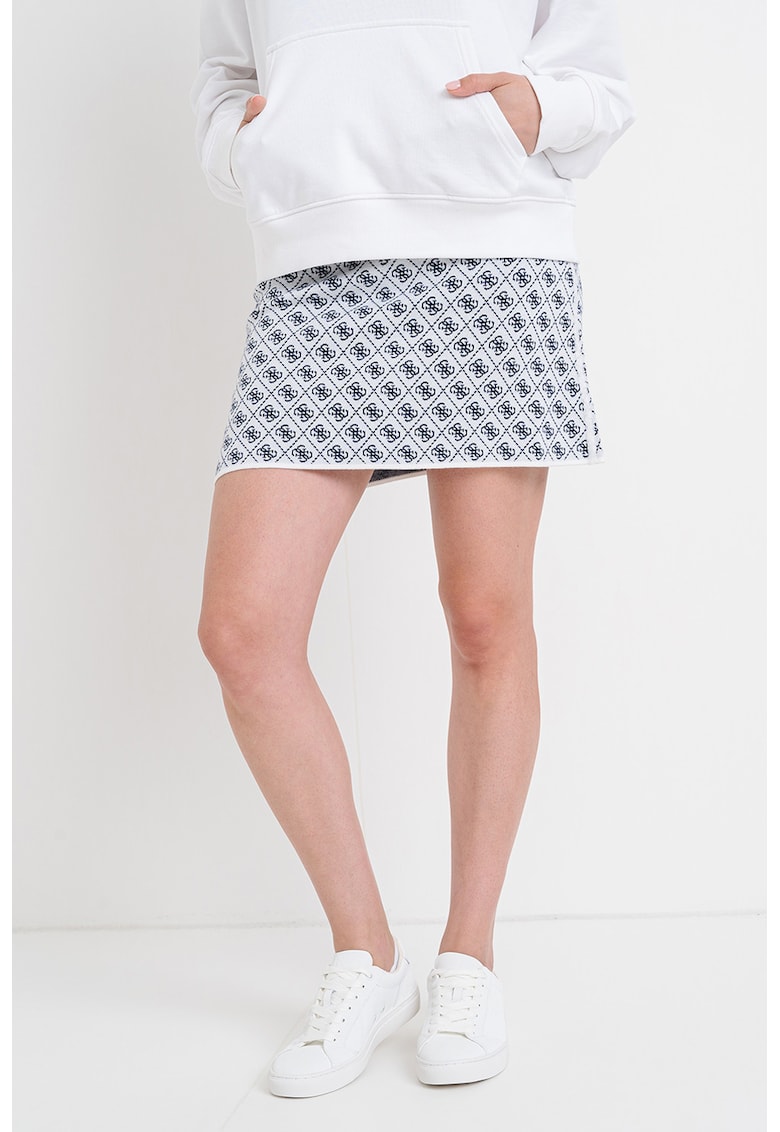 Oferte la Fusta din amestec de lana cu model monograma - Alb/Bleumarin