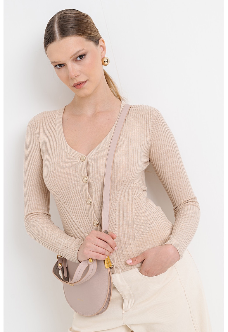 Oferte la Cardigan cambrat din amestec de casmir si matase - Bej deschis