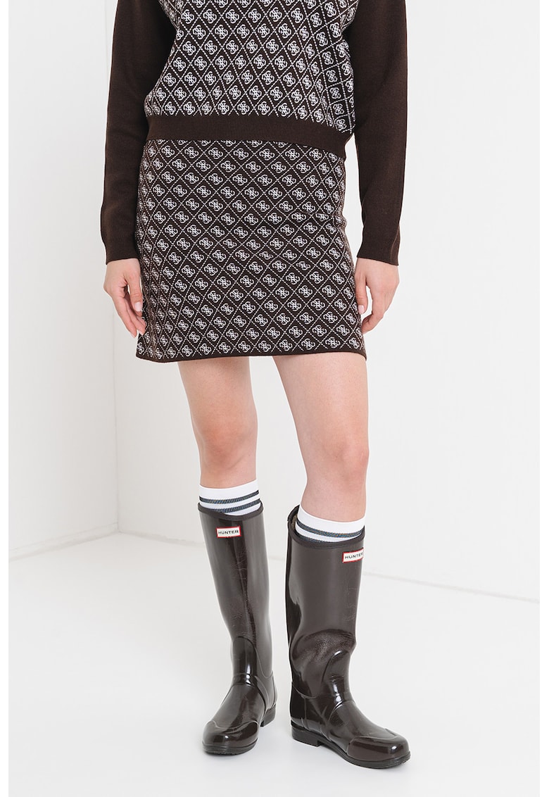 Oferte la Fusta din amestec de lana cu model monograma - Alb/Maro