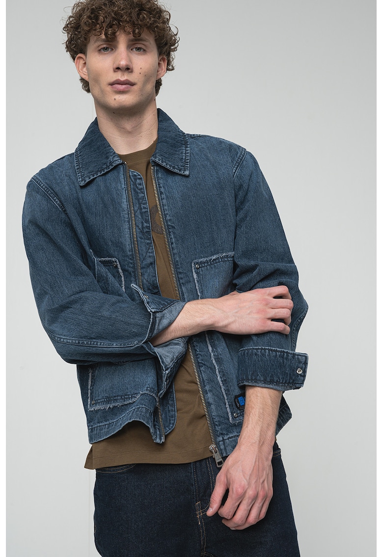 Oferte la Jacheta din denim cu inchidere cu fermoar - Albastru inchis