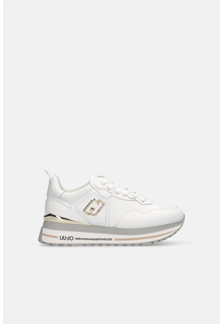 Oferte la Pantofi sport de piele cu aplicatie logo metalica - Alb