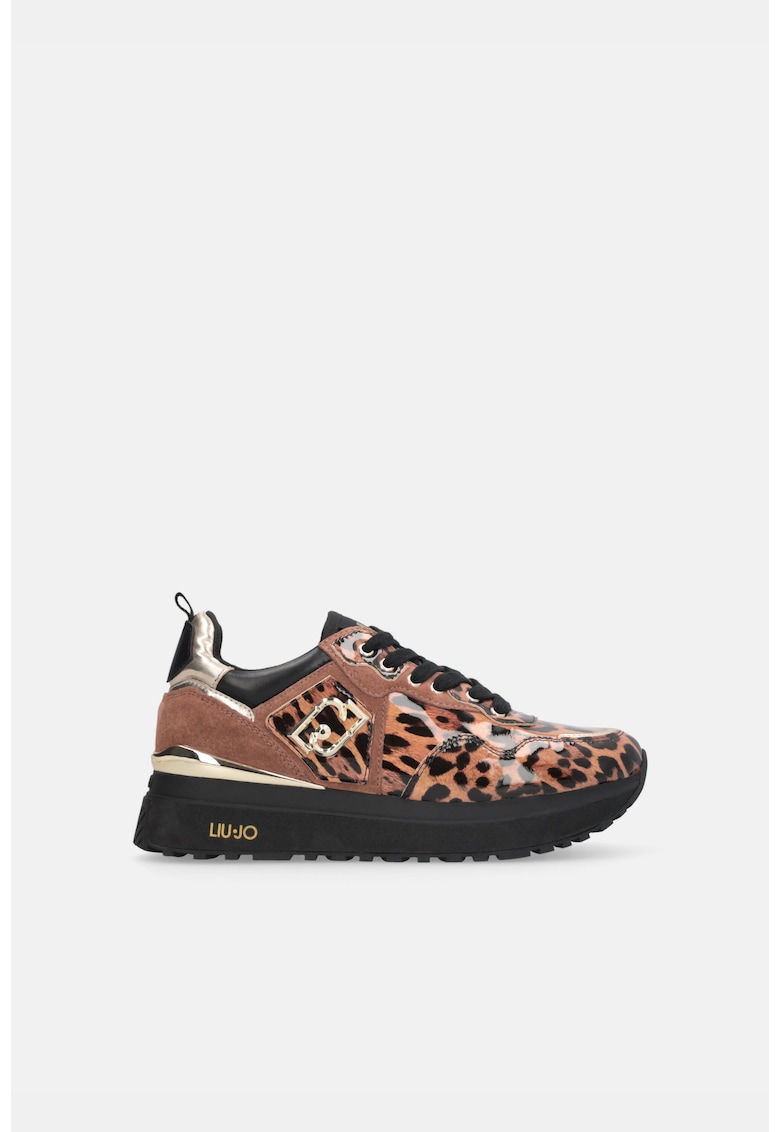 Oferte la Pantofi sport flatform de piele intoarsa cu animal print - Maro