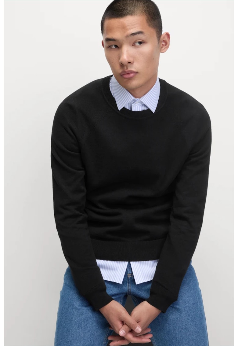 Oferte la Pulover din bumbac cu maneci raglan - Negru