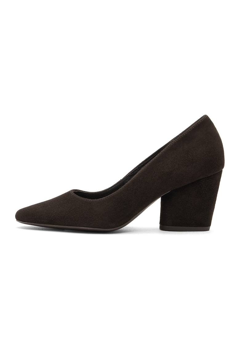 Oferte la Pantofi de piele intoarsa cu toc masiv - Maro inchis