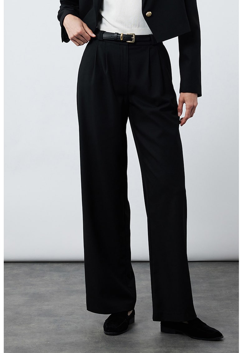 Oferte la Pantaloni drepti cu o curea in talie - Negru