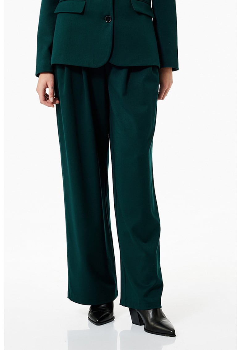 Oferte la Pantaloni evazati eleganti cu talie medie - Verde englez
