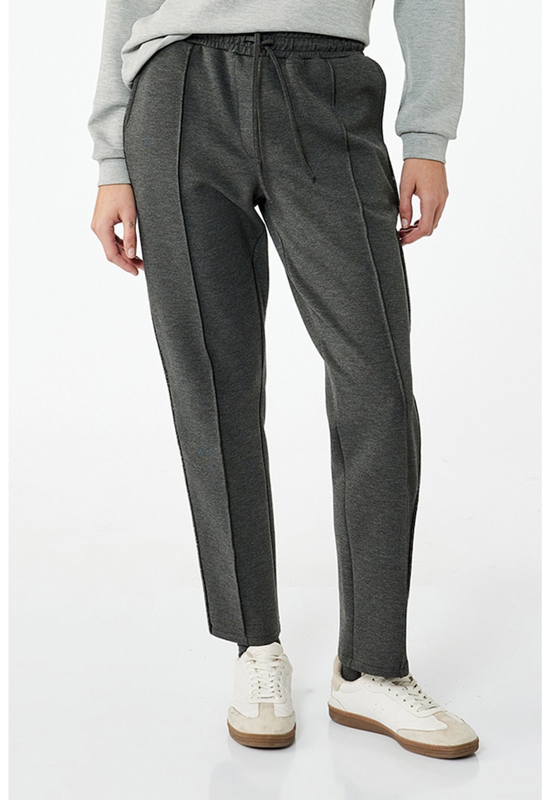 Oferte la Pantaloni de trening cu snur si talie inalta - Gri inchis