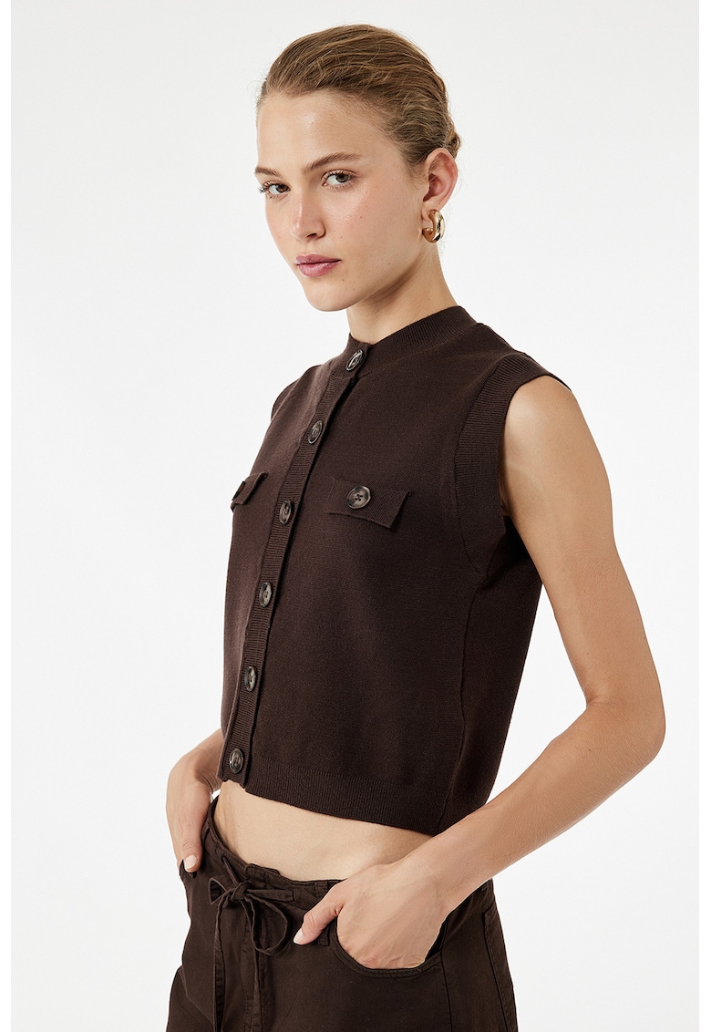 Oferte la Vesta tricotata cu nasturi - Maro