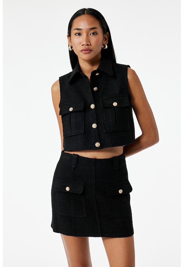 Oferte la Vesta crop cu guler ascutit - Negru