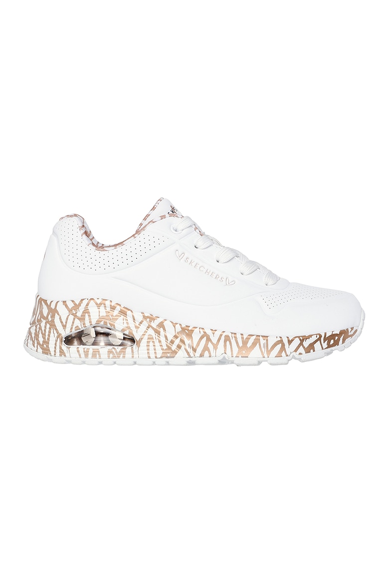 Oferte la Pantofi sport din piele ecologica Uno Loving Love - Alb/Auriu rose