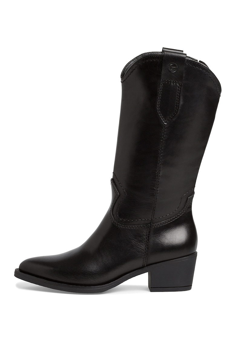 Oferte la Cizme medii cowboy din piele cu varf ascutit - Negru