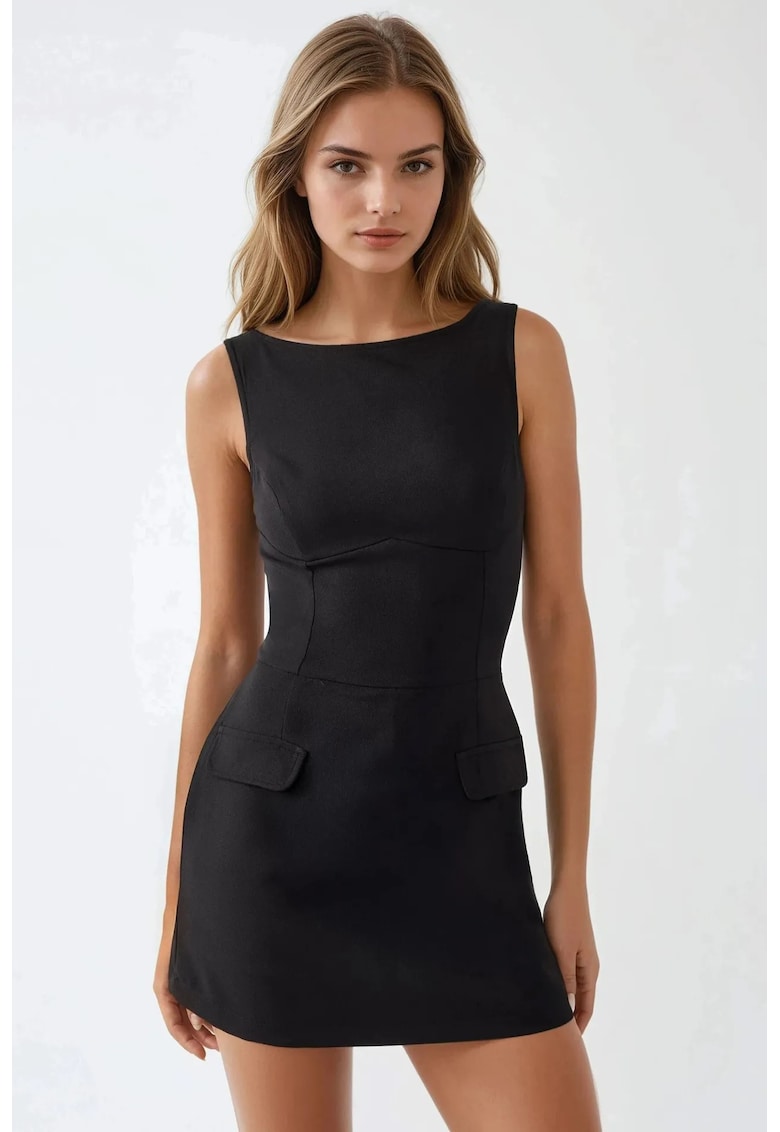 Oferte la Rochie mini mulata cu pantaloni scurti -  negru - material textil